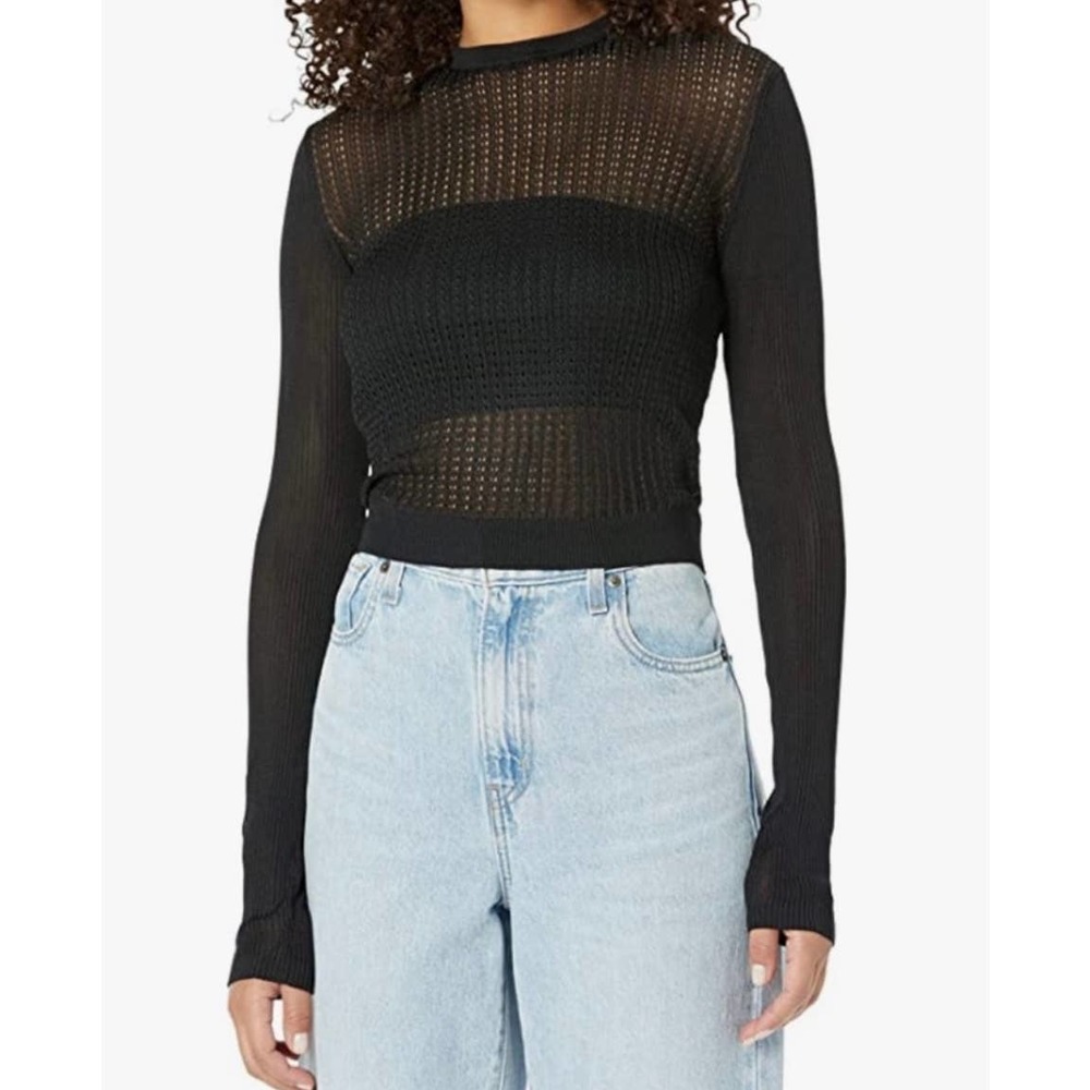 NWT Free People H2O Crew Pullover Black Womens Size Small